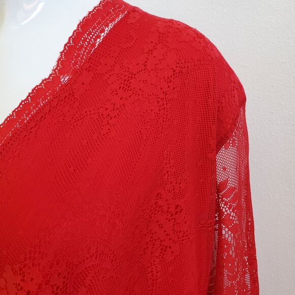 Vintage Y2K Lane Bryant Plus Size Red Lace Blouse - Picture 6 of 8